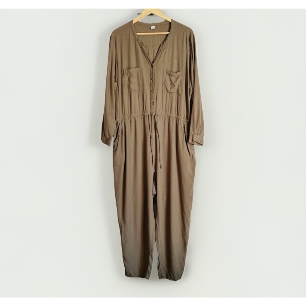 Old Navy Taupe Brown Relaxed Utility Jumpsuit Women’s XXL Long Sleeve